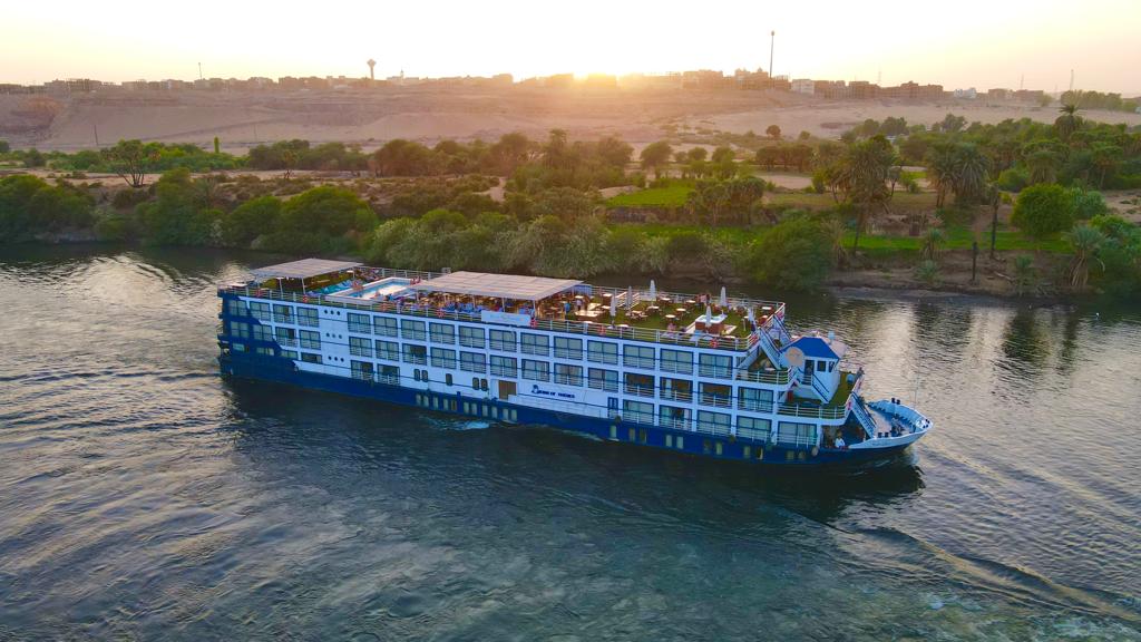 Nile Cruise ship sailing on the Nile River Egypt luxury cruise boat interior